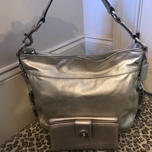 Coach Metallic silver Shoulder Tote & Wallet!